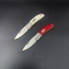 微信图片_20251028104219_151_1 Model/Item/Part - BG044. Begg - Mini Hunter Drop Point Slip Joint Knife Stainless Bolster Red Handles. 3.38" (8.59cm) closed. 2.38" (6.05cm) satin finish 14C28N Sandvik stainless drop point blade. Red G10 handle. Stainless bolster(s). Inlay shield. Black nylon zippered storage case. Boxed. Made in China. Specifications